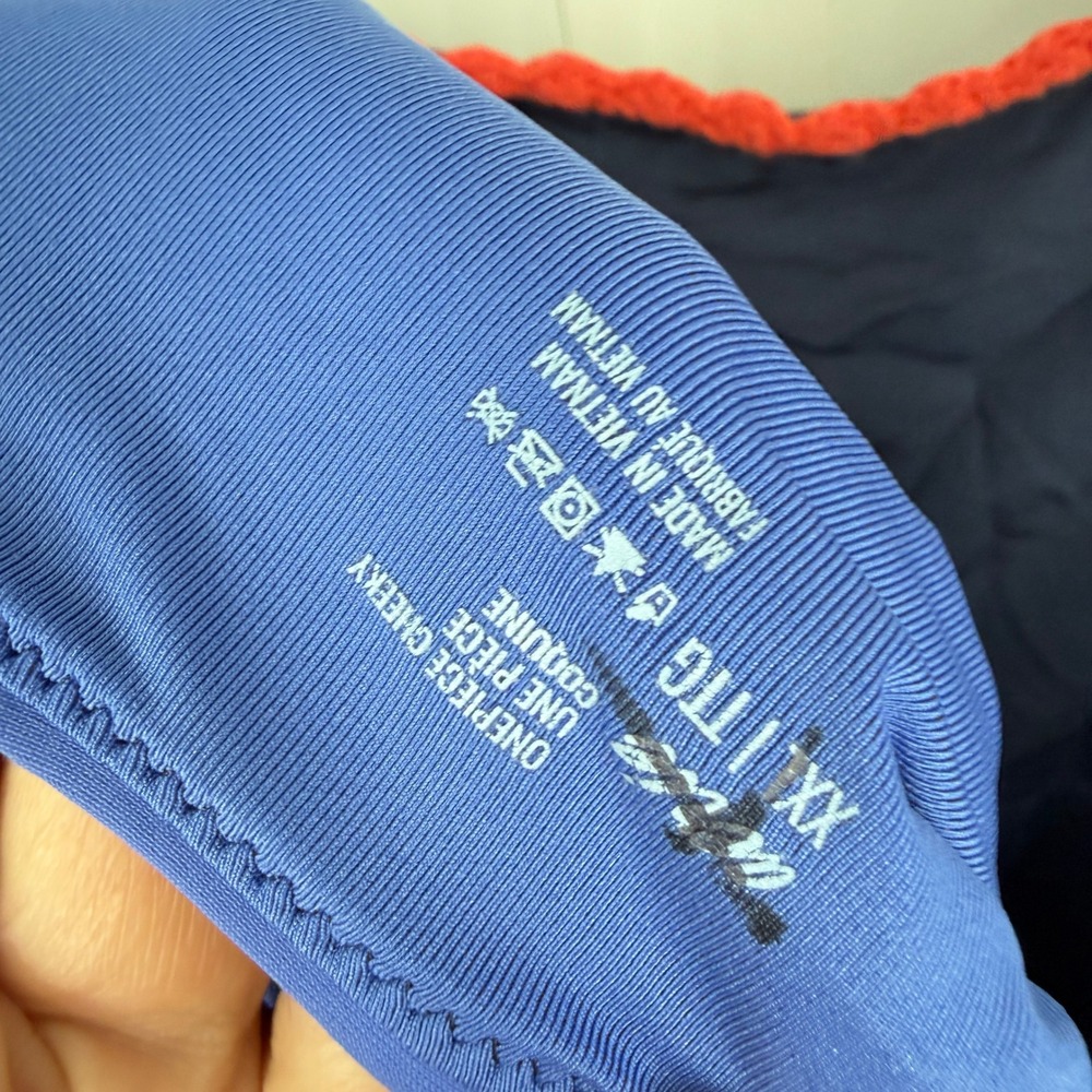 Aerie Navy Blue Colorblock One Piece Swimsuit Gold Trim Cheeky XXL - Picture 7 of 10